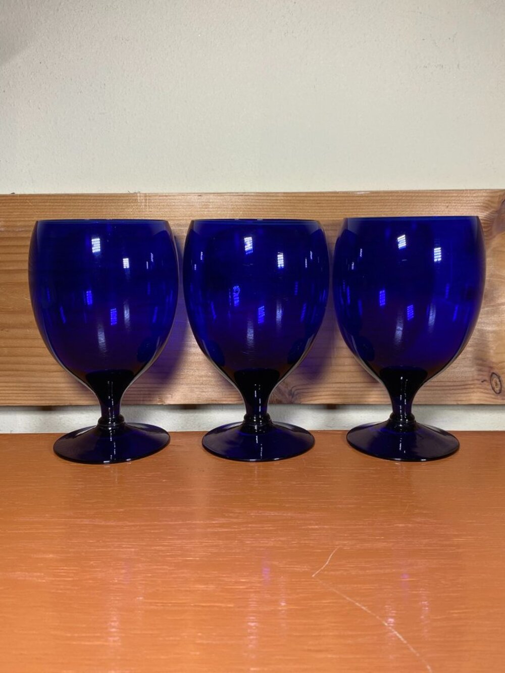 Cobalt Blue Water Goblets, 3 Each; 5.25- Inches; Sturdy Base